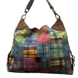 Dooney & Bourke Madras Pink Green Blue Picnic Plaid Ants Hobo Shoulder Bag